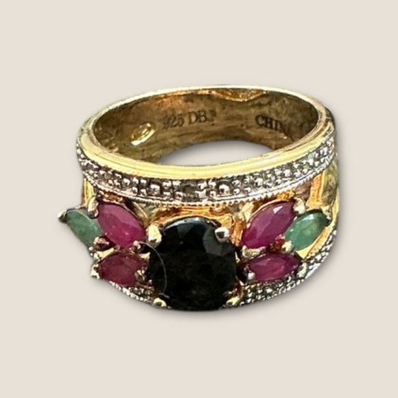 Vintage Sterling Floral Multi Gemstone Ring - Picture 2 of 5